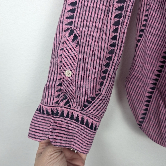 J. Crew Pink Ruffled Neck Pin Tuck Popover Blouse Size M - Picture 6 of 9